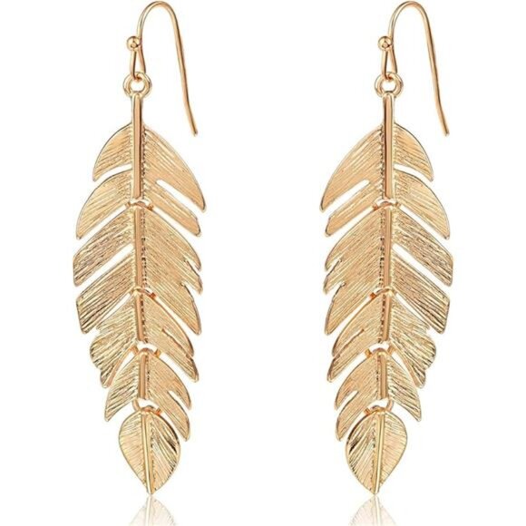 Humble Chic Leaf Earrings - Long Boho Feather Earrings in Gold, Silver, Rose Gol - Picture 7 of 7